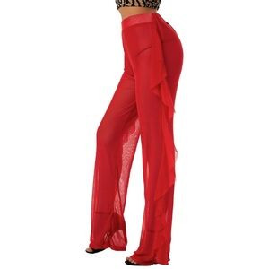 NWT red mesh coverup pants with ruffle sides
